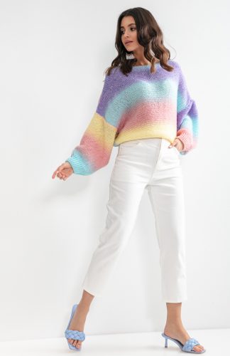 Sweter oversize kolorowy z szerokimi rękawami